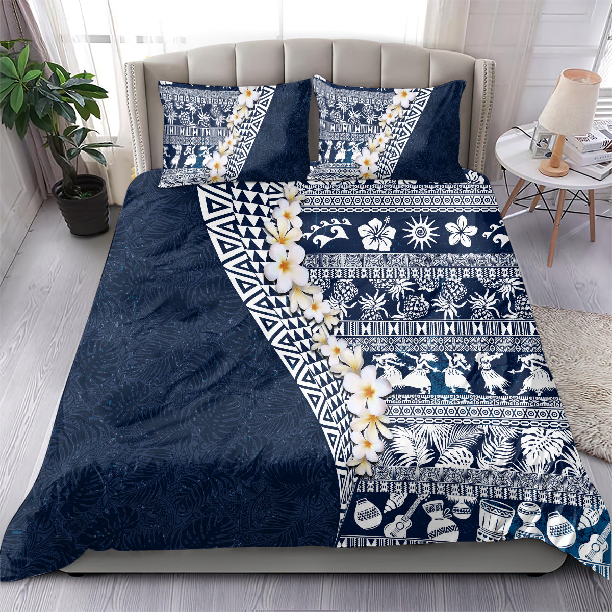 Hawaii Plumeria Tribal Vintage Bedding Set Special Blue LT03 - Polynesian Pride