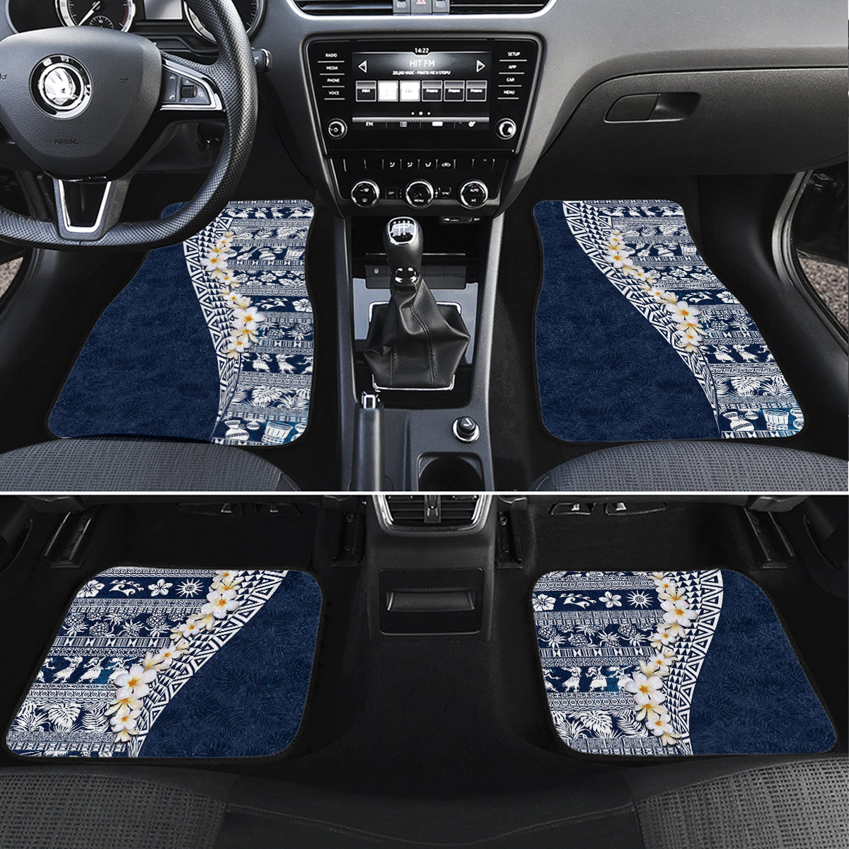 Hawaii Plumeria Tribal Vintage Car Mats Special Blue LT03 Set 4pcs Blue - Polynesian Pride