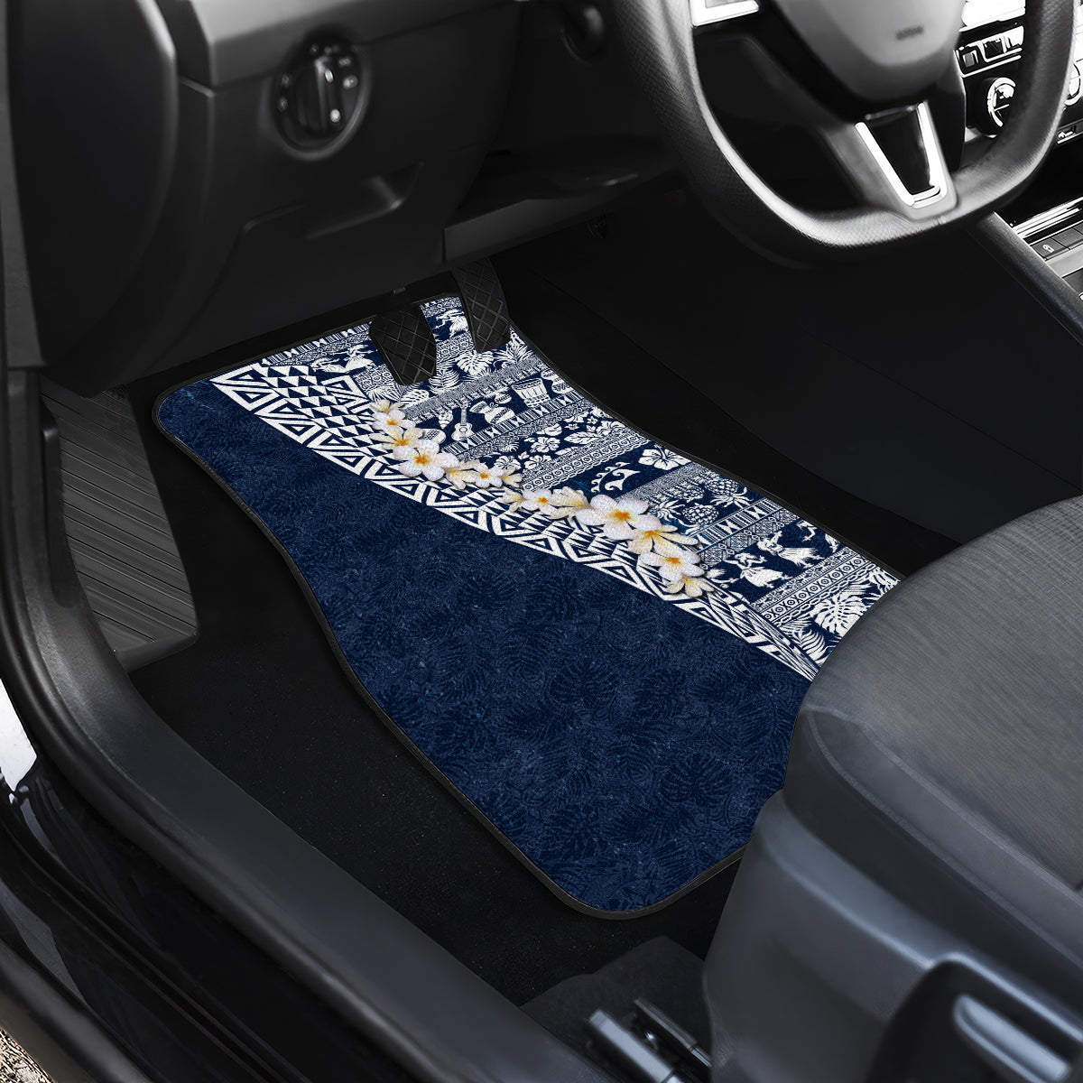 Hawaii Plumeria Tribal Vintage Car Mats Special Blue LT03 - Polynesian Pride