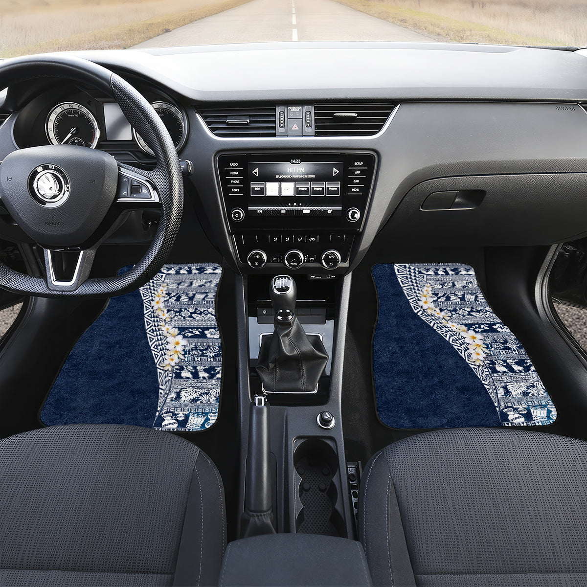 Hawaii Plumeria Tribal Vintage Car Mats Special Blue LT03 Set 2pcs - Front Blue - Polynesian Pride