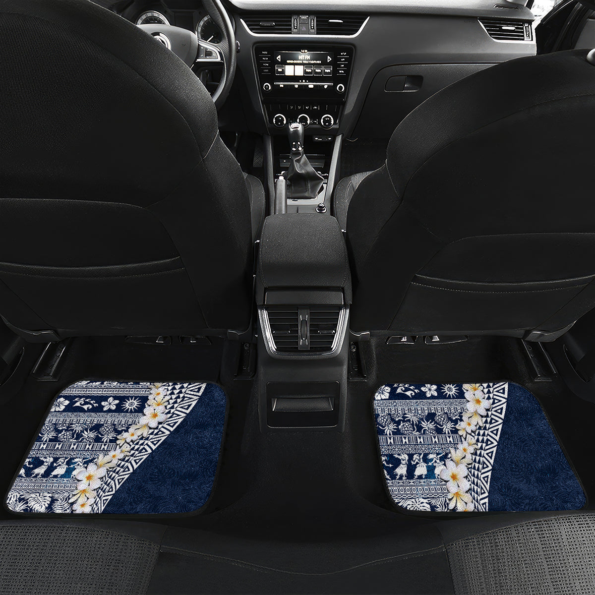 Hawaii Plumeria Tribal Vintage Car Mats Special Blue LT03 Set 2pcs - Back Blue - Polynesian Pride