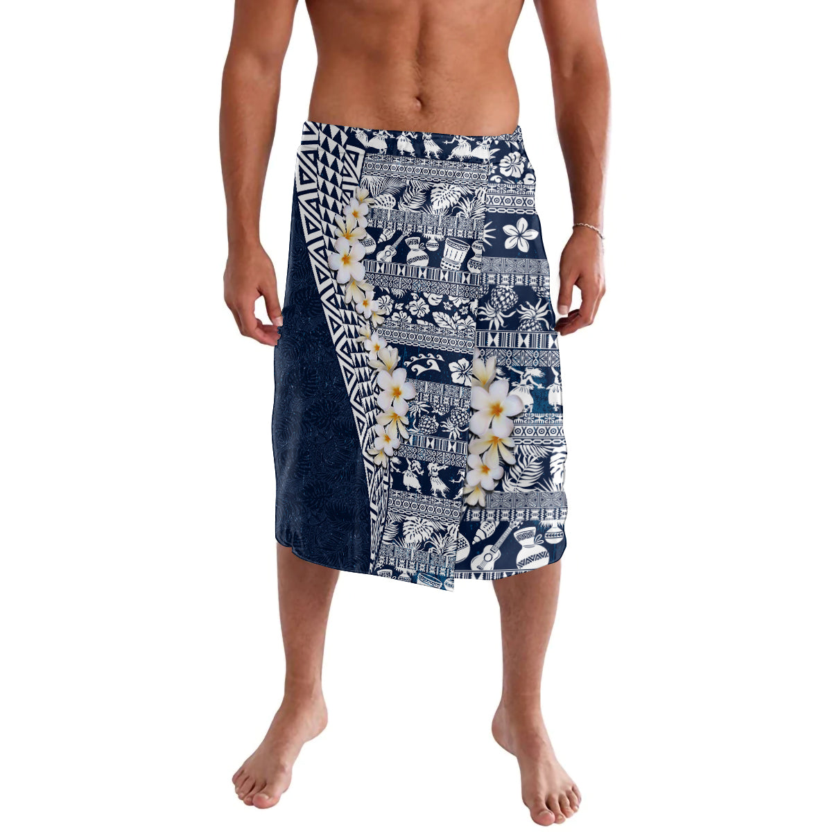 Hawaii Plumeria Tribal Vintage Lavalava Special Blue