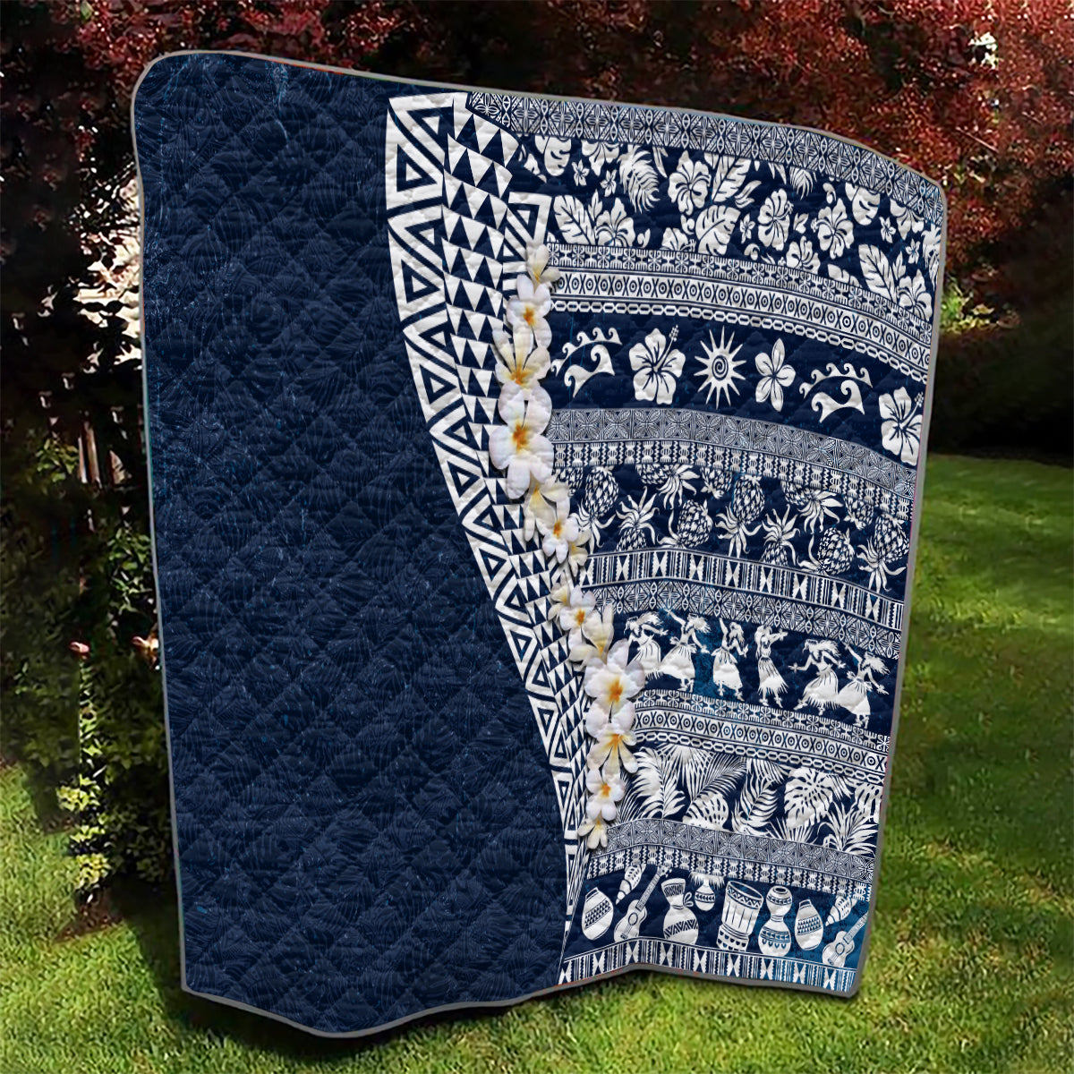 Hawaii Plumeria Tribal Vintage Quilt Special Blue LT03 - Polynesian Pride