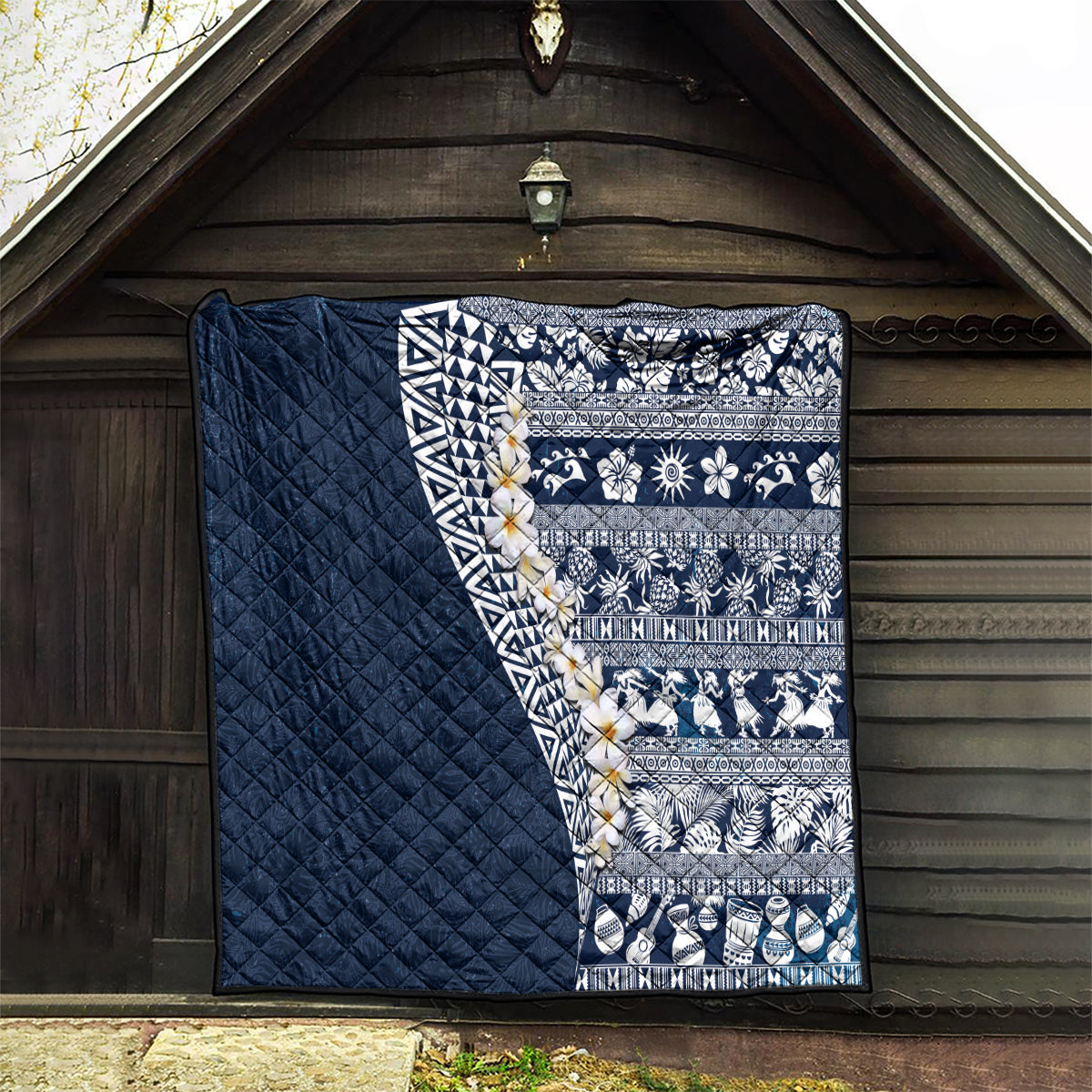 Hawaii Plumeria Tribal Vintage Quilt Special Blue LT03 - Polynesian Pride