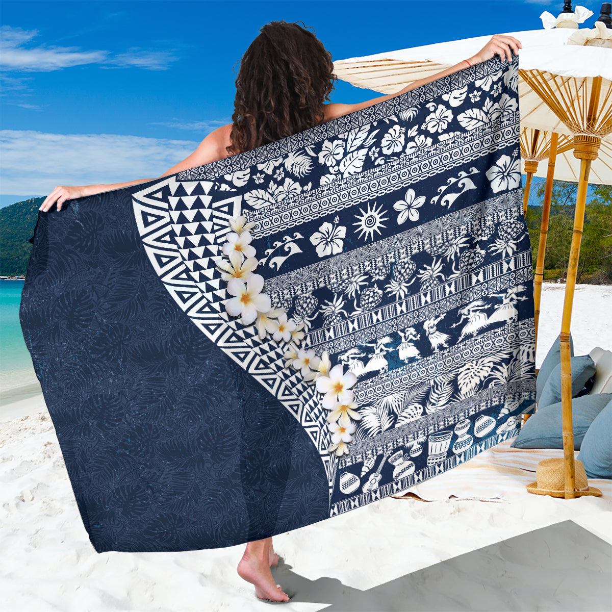 Hawaii Plumeria Tribal Vintage Sarong Special Blue LT03 One Size 44 x 66 inches Blue - Polynesian Pride