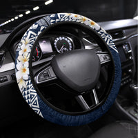 Hawaii Plumeria Tribal Vintage Steering Wheel Cover Special Blue LT03 Universal Fit Blue - Polynesian Pride