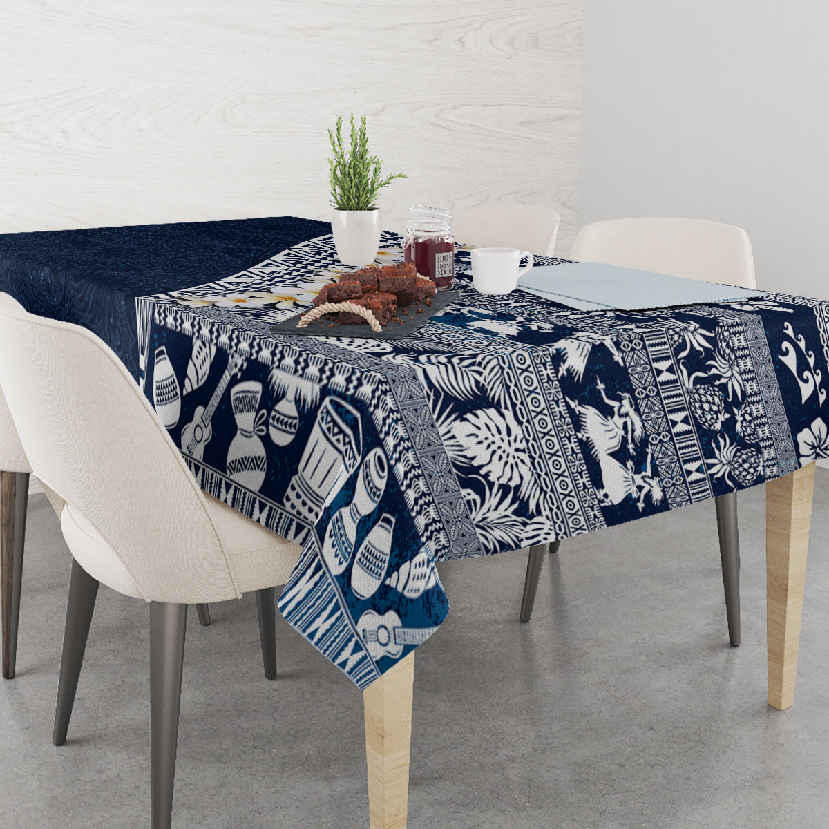 Hawaii Plumeria Tribal Vintage Tablecloth Special Blue LT03 - Polynesian Pride