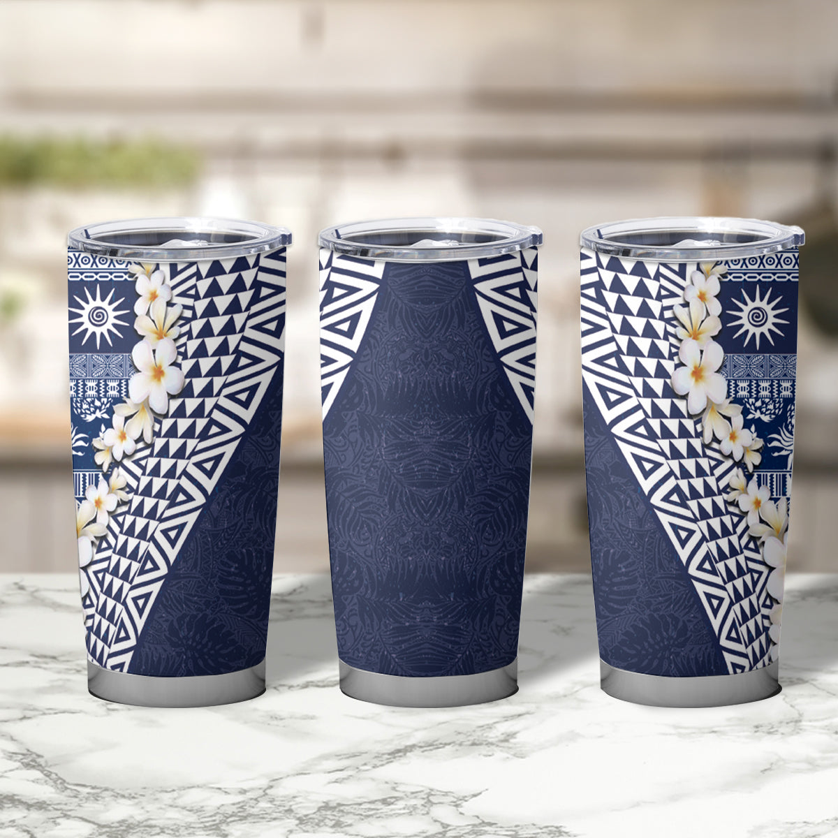 Hawaii Plumeria Tribal Vintage Tumbler Cup Special Blue LT03 - Polynesian Pride