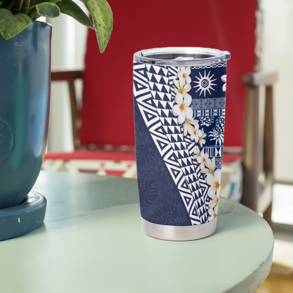 Hawaii Plumeria Tribal Vintage Tumbler Cup Special Blue LT03 - Polynesian Pride