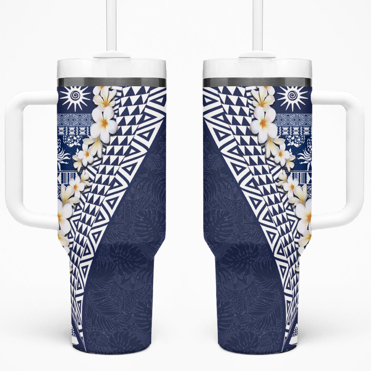 Hawaii Plumeria Tribal Vintage Tumbler With Handle Special Blue LT03 One Size: 40 oz Blue - Polynesian Pride