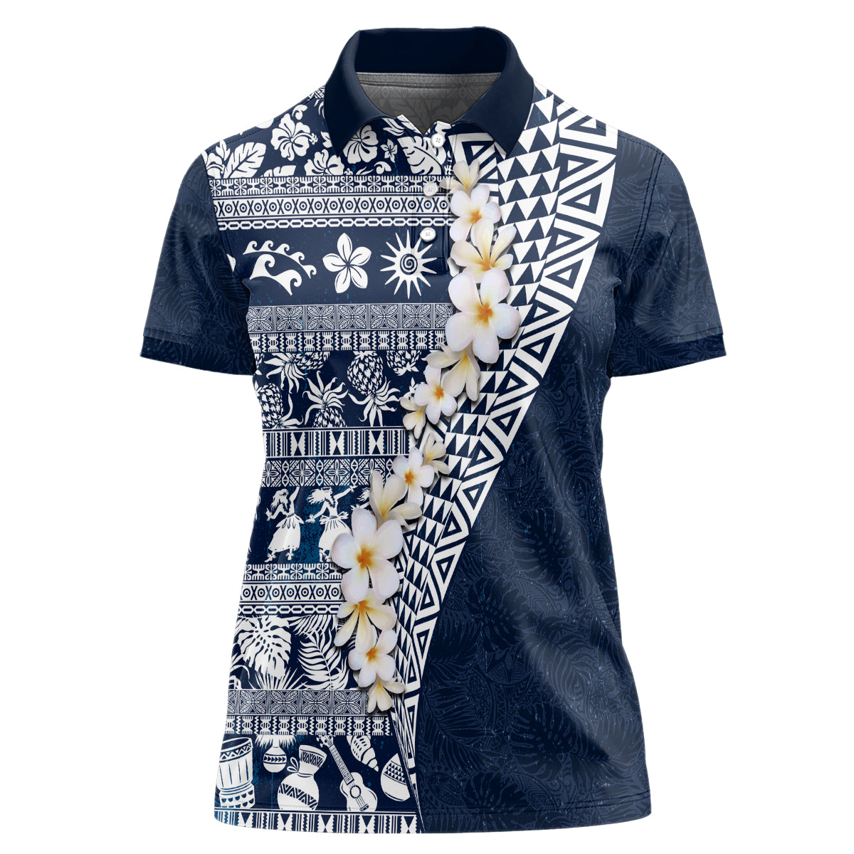 Hawaii Plumeria Tribal Vintage Women Polo Shirt Special Blue