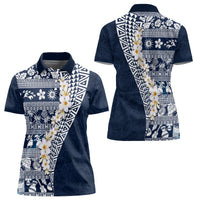 Hawaii Plumeria Tribal Vintage Women Polo Shirt Special Blue LT03 - Polynesian Pride
