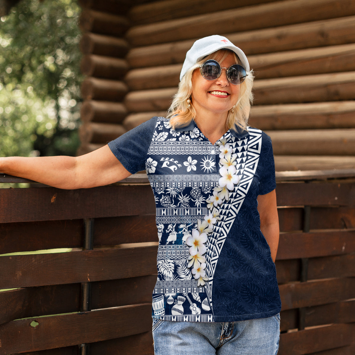 Hawaii Plumeria Tribal Vintage Women Polo Shirt Special Blue LT03 - Polynesian Pride