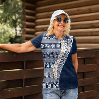 Hawaii Plumeria Tribal Vintage Women Polo Shirt Special Blue LT03 - Polynesian Pride