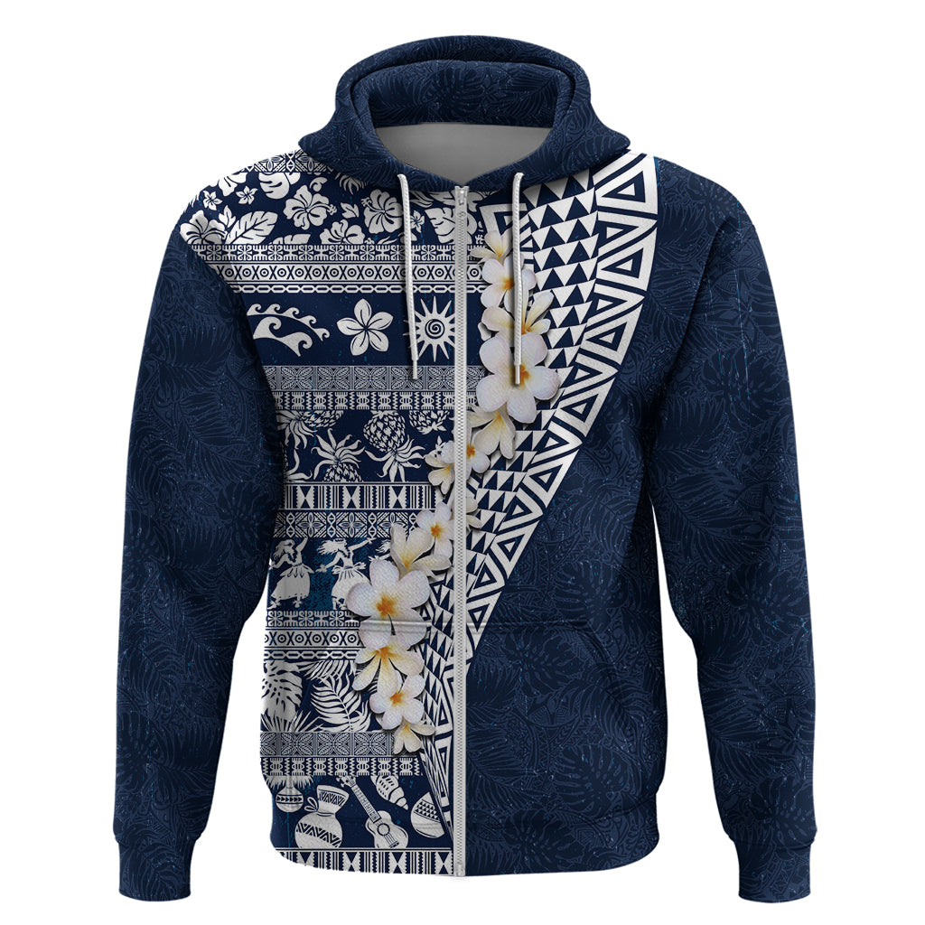 Hawaii Plumeria Tribal Vintage Zip Hoodie Special Blue LT03 Zip Hoodie Blue - Polynesian Pride