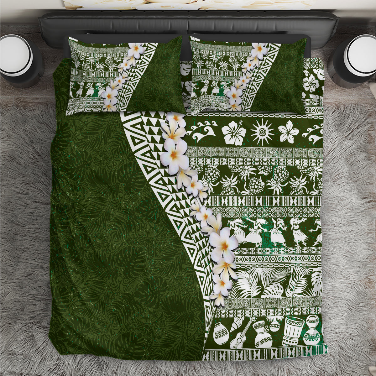 Hawaii Plumeria Tribal Vintage Bedding Set Special Green LT03 Green - Polynesian Pride