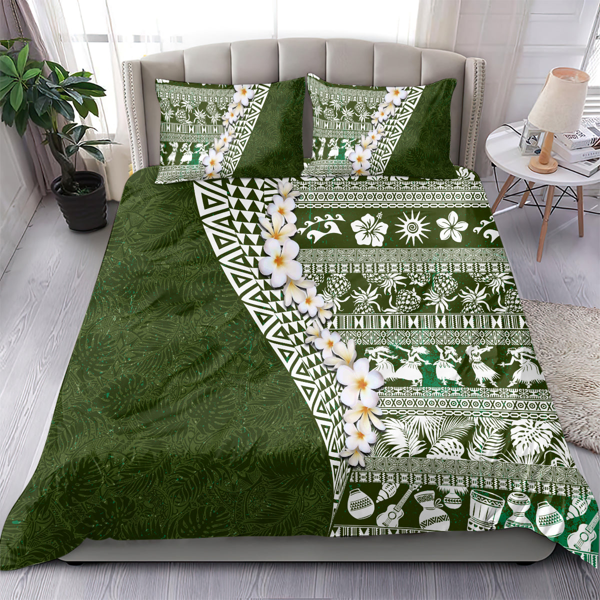 Hawaii Plumeria Tribal Vintage Bedding Set Special Green LT03 - Polynesian Pride