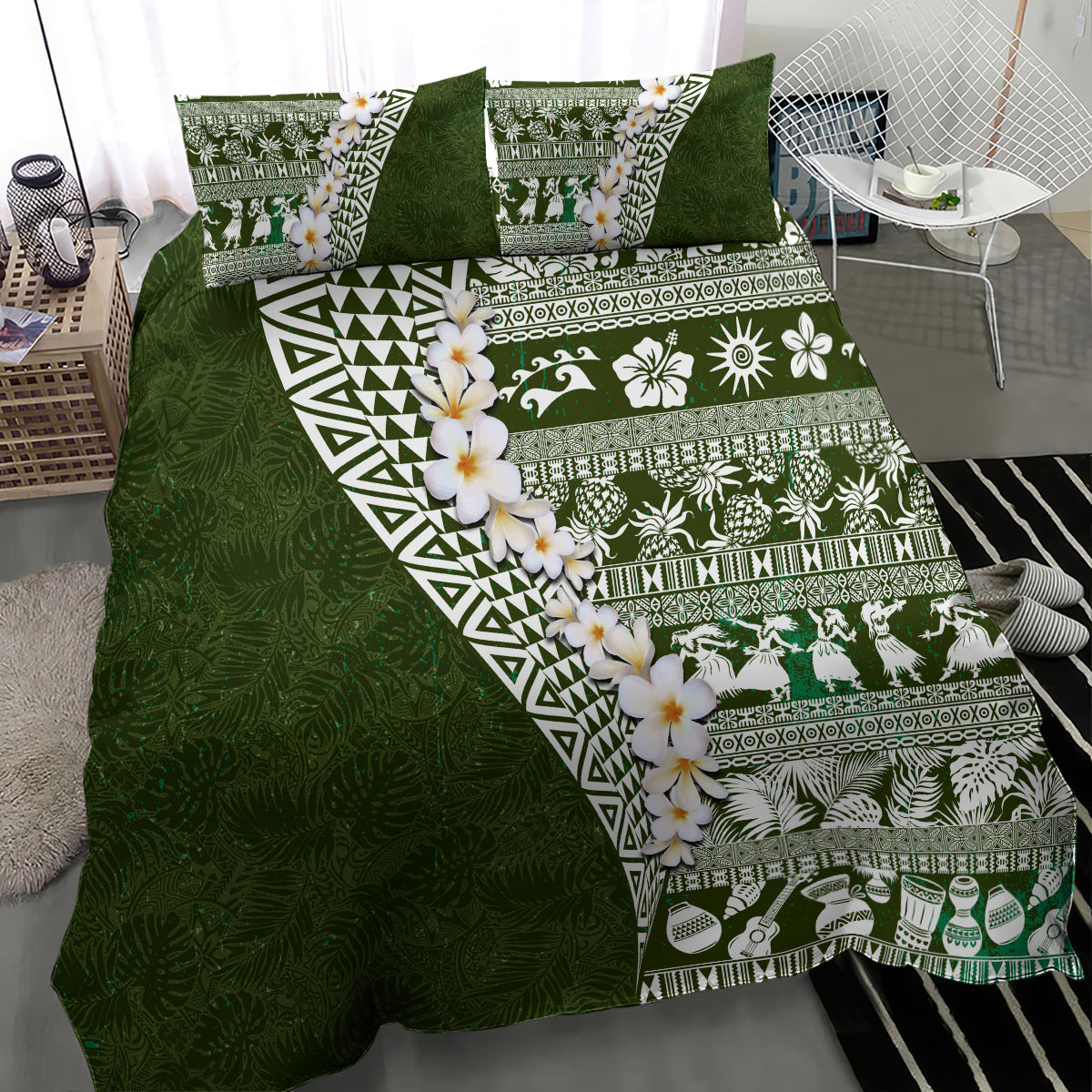 Hawaii Plumeria Tribal Vintage Bedding Set Special Green LT03 - Polynesian Pride