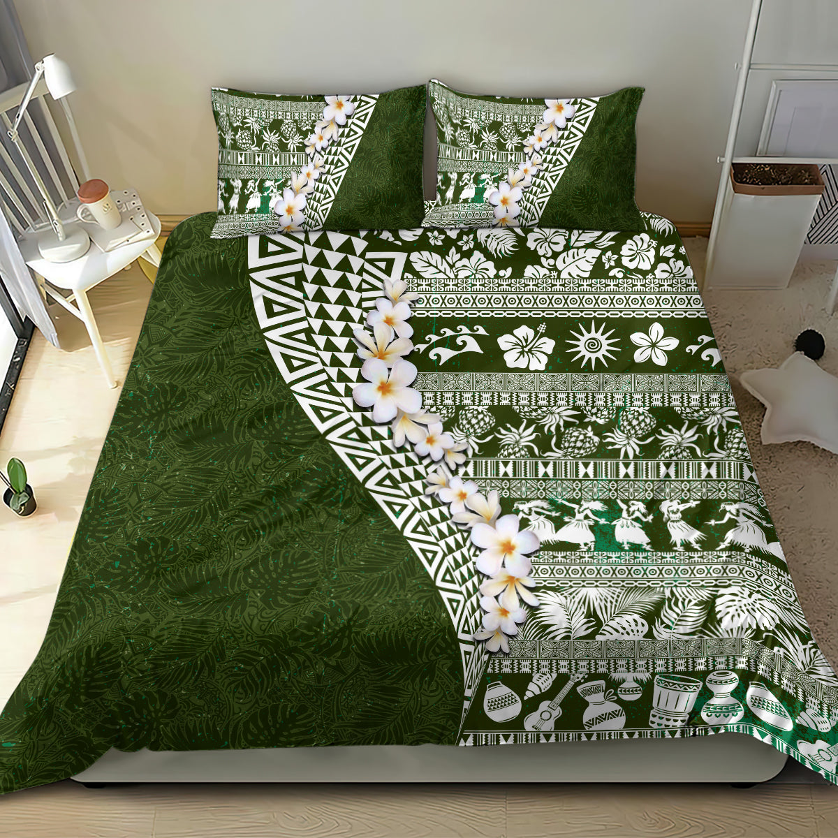 Hawaii Plumeria Tribal Vintage Bedding Set Special Green LT03 - Polynesian Pride