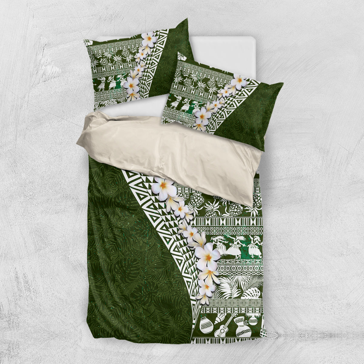 Hawaii Plumeria Tribal Vintage Bedding Set Special Green LT03 US Twin 172cm x 218cm Green - Polynesian Pride
