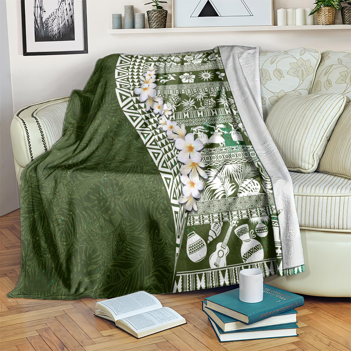 Hawaii Plumeria Tribal Vintage Blanket Special Green LT03 Green - Polynesian Pride
