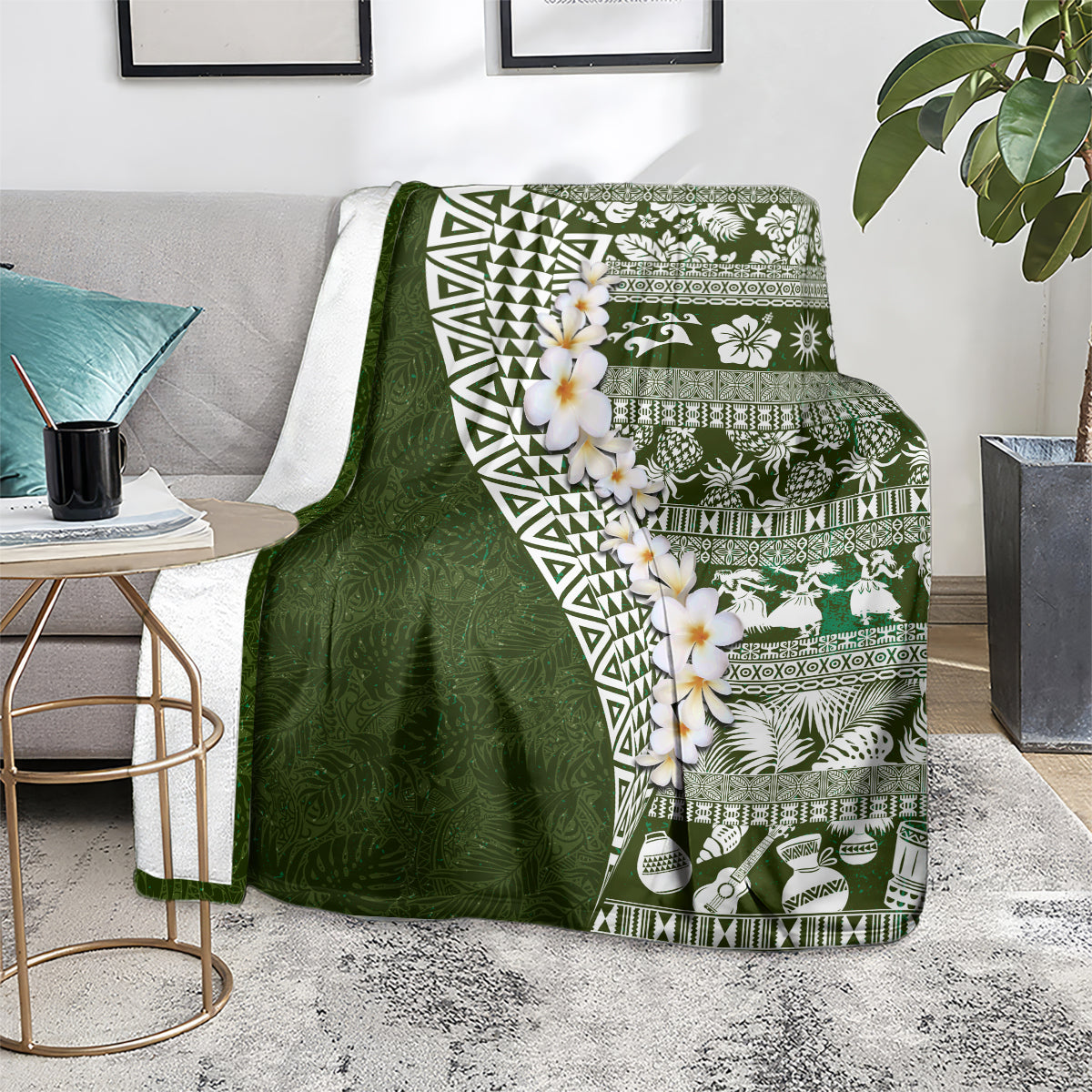 Hawaii Plumeria Tribal Vintage Blanket Special Green LT03 - Polynesian Pride