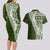 Hawaii Plumeria Tribal Vintage Couples Matching Long Sleeve Bodycon Dress and Hawaiian Shirt Special Green