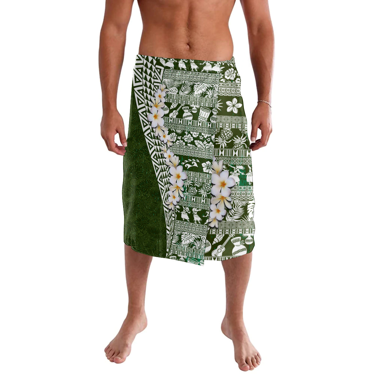 Hawaii Plumeria Tribal – Lavalava – Vintage Green LT03 Green - Polynesian Pride