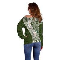 Hawaii Plumeria Tribal Vintage Off Shoulder Sweater Special Green LT03 - Polynesian Pride