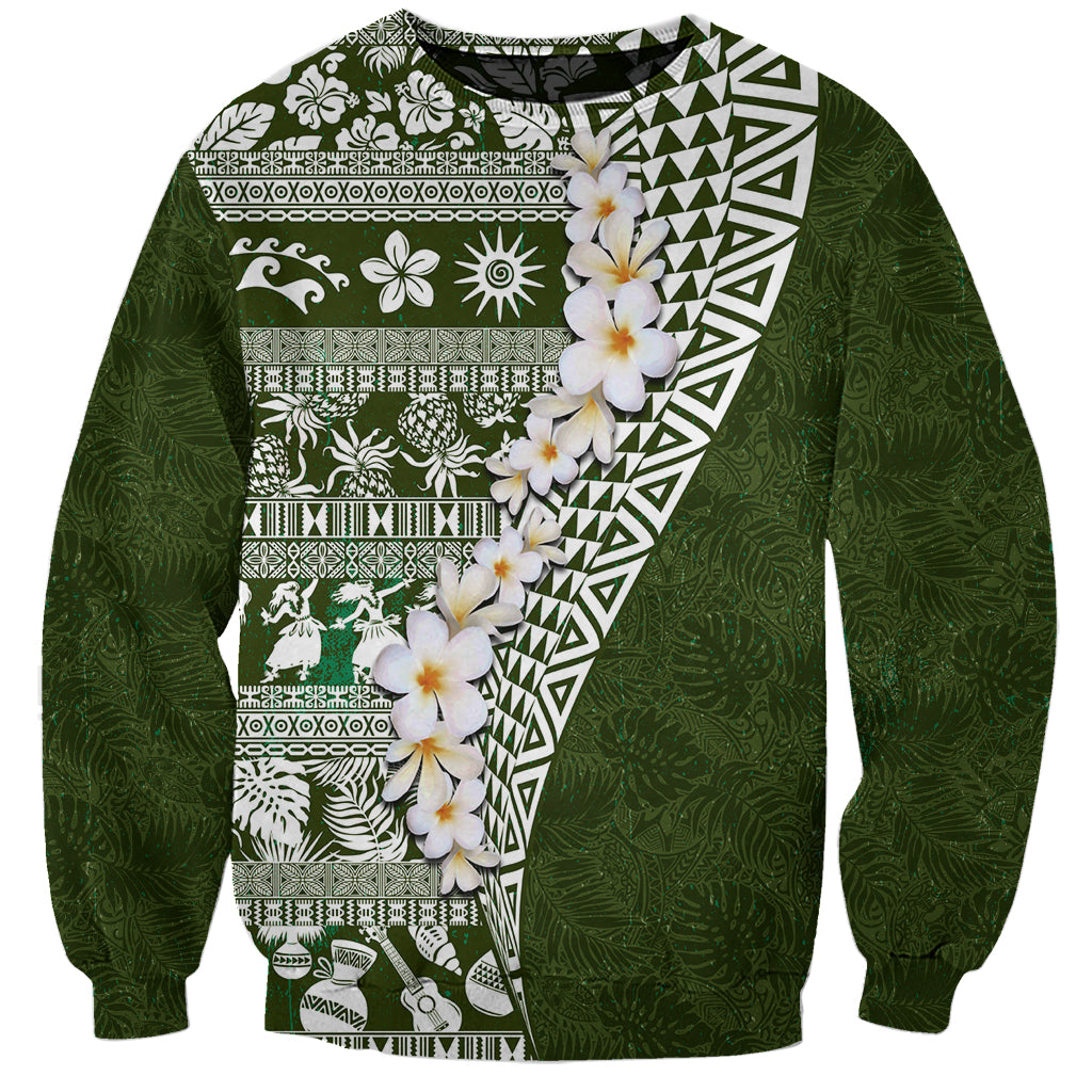 Hawaii Plumeria Tribal Vintage Sweatshirt Special Green LT03 Unisex Green - Polynesian Pride
