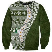 Hawaii Plumeria Tribal Vintage Sweatshirt Special Green LT03 Unisex Green - Polynesian Pride