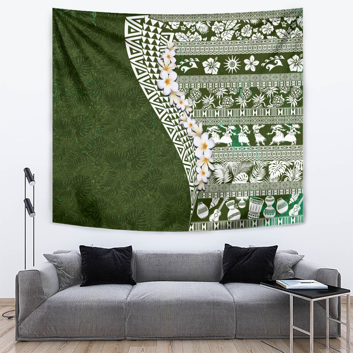 Hawaii Plumeria Tribal Vintage Tapestry Special Green LT03 Green - Polynesian Pride