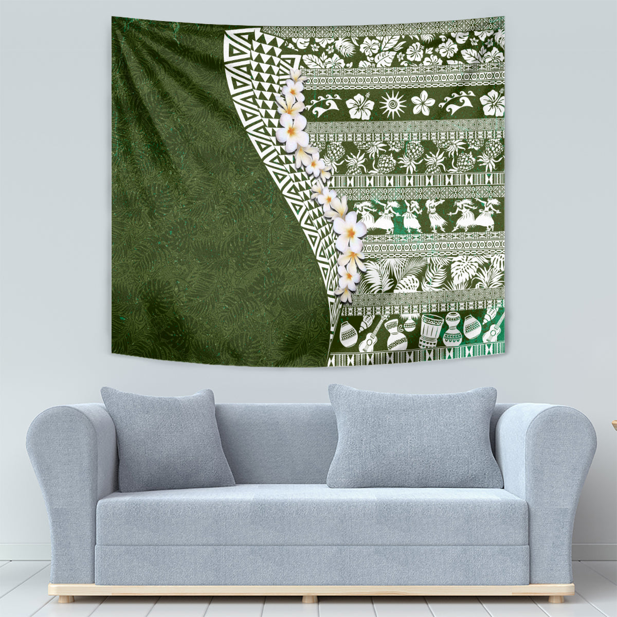 Hawaii Plumeria Tribal Vintage Tapestry Special Green LT03 - Polynesian Pride