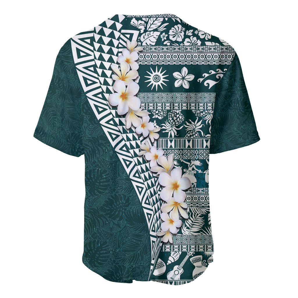 Hawaii Plumeria Tribal Vintage Baseball Jersey Special Turquoise LT03 - Polynesian Pride