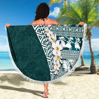 Hawaii Plumeria Tribal Vintage Beach Blanket Special Turquoise LT03 - Polynesian Pride