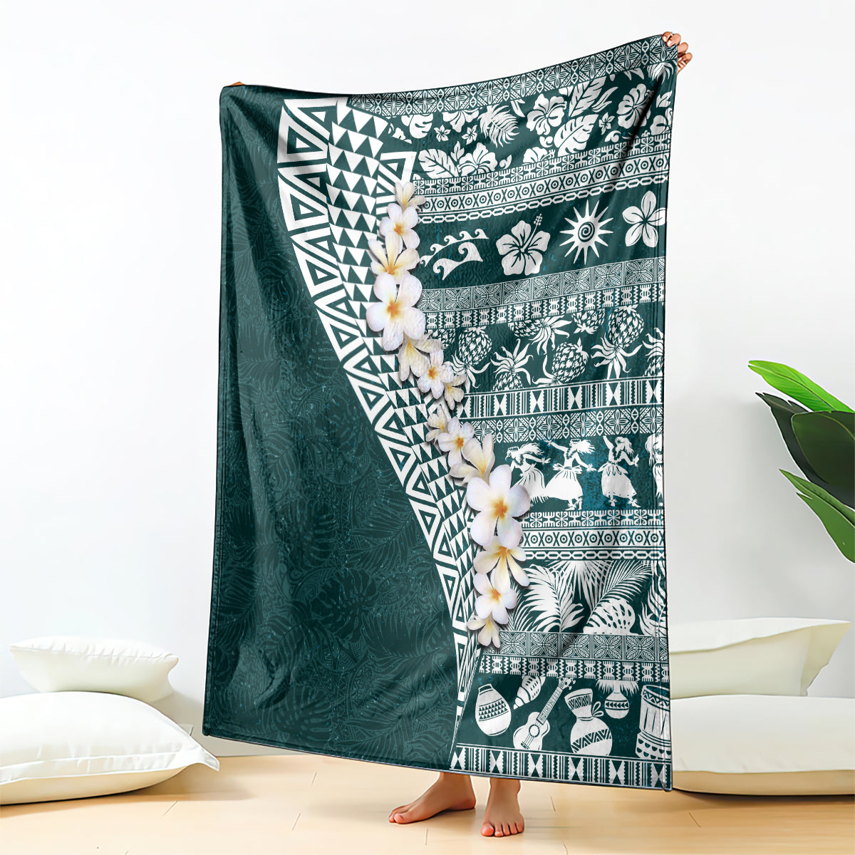 Hawaii Plumeria Tribal Vintage Blanket Special Turquoise LT03 - Polynesian Pride