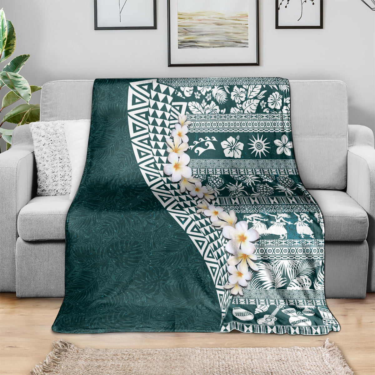 Hawaii Plumeria Tribal Vintage Blanket Special Turquoise LT03 - Polynesian Pride