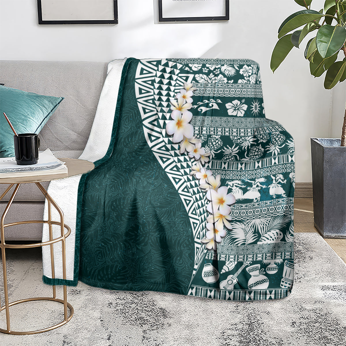 Hawaii Plumeria Tribal Vintage Blanket Special Turquoise LT03 - Polynesian Pride
