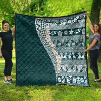 Hawaii Plumeria Tribal Vintage Quilt Special Turquoise LT03 - Polynesian Pride