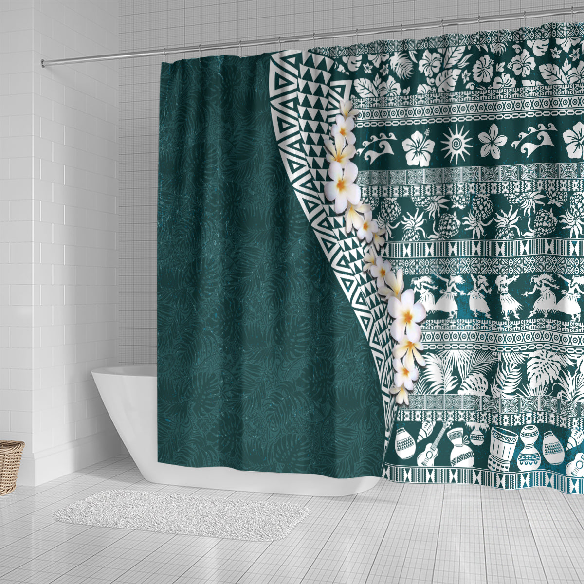 Hawaii Plumeria Tribal Vintage Shower Curtain Special Turquoise LT03 - Polynesian Pride