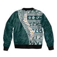 Hawaii Plumeria Tribal Vintage Sleeve Zip Bomber Jacket Special Turquoise LT03 - Polynesian Pride