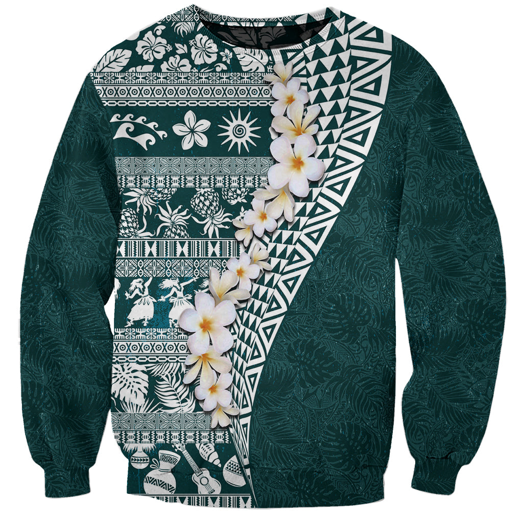 Hawaii Plumeria Tribal Vintage Sweatshirt Special Turquoise LT03 Unisex Turquoise - Polynesian Pride