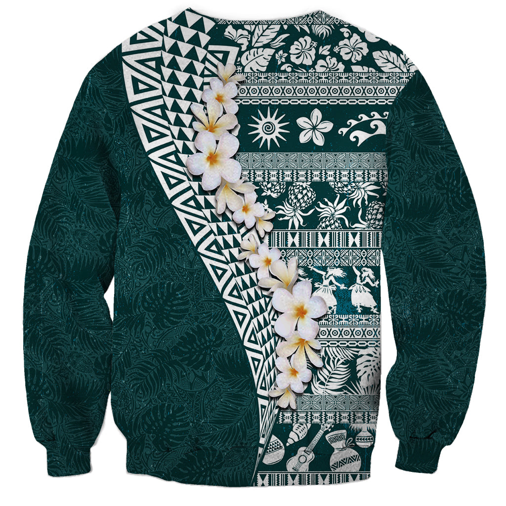 Hawaii Plumeria Tribal Vintage Sweatshirt Special Turquoise LT03 - Polynesian Pride