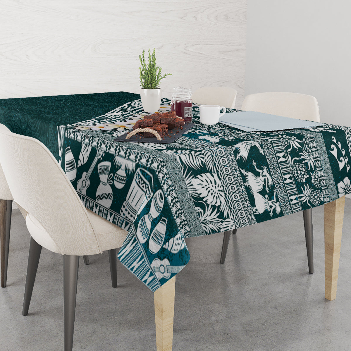 Hawaii Plumeria Tribal Vintage Tablecloth Special Turquoise LT03 - Polynesian Pride