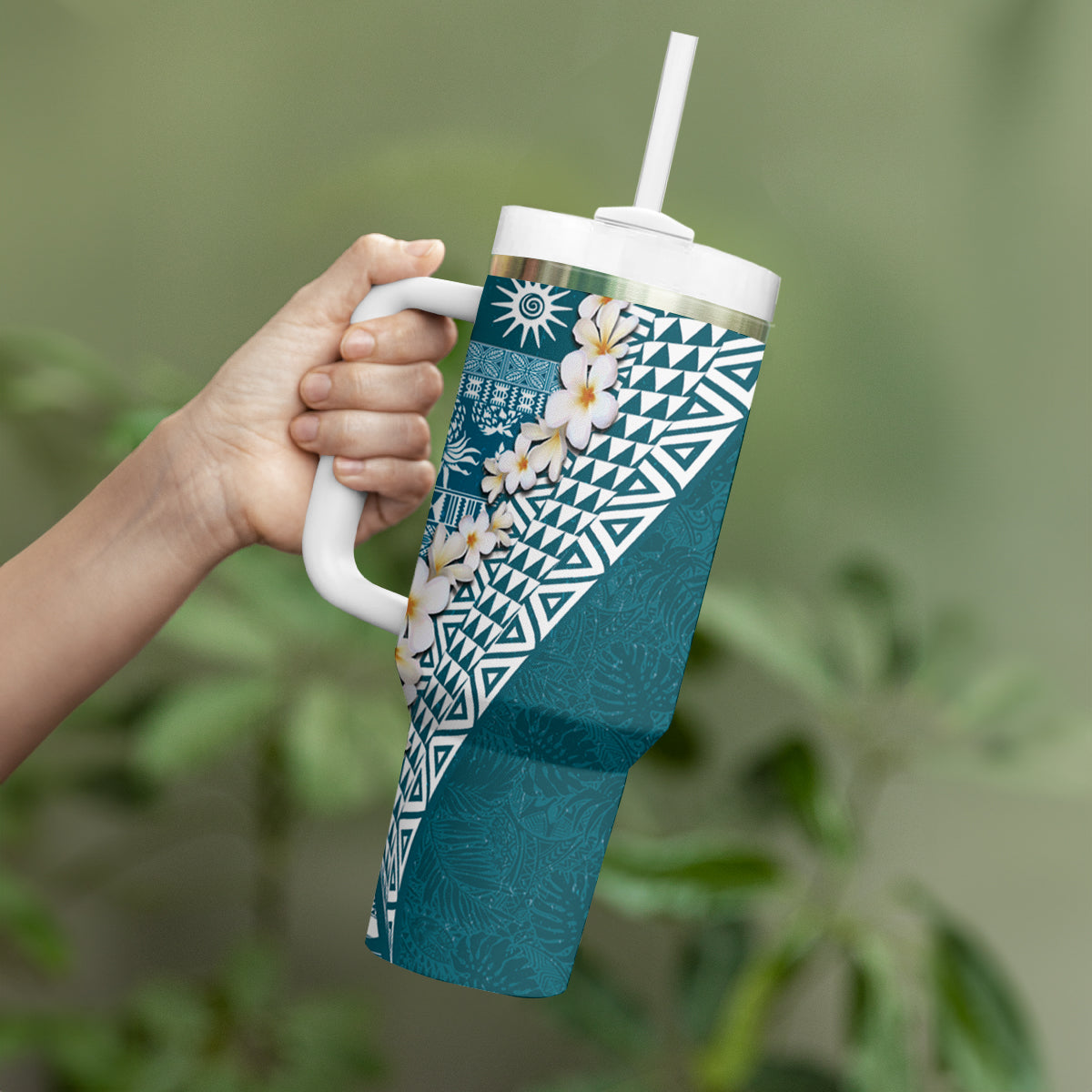 Hawaii Plumeria Tribal Vintage Tumbler With Handle Special Turquoise LT03 - Polynesian Pride
