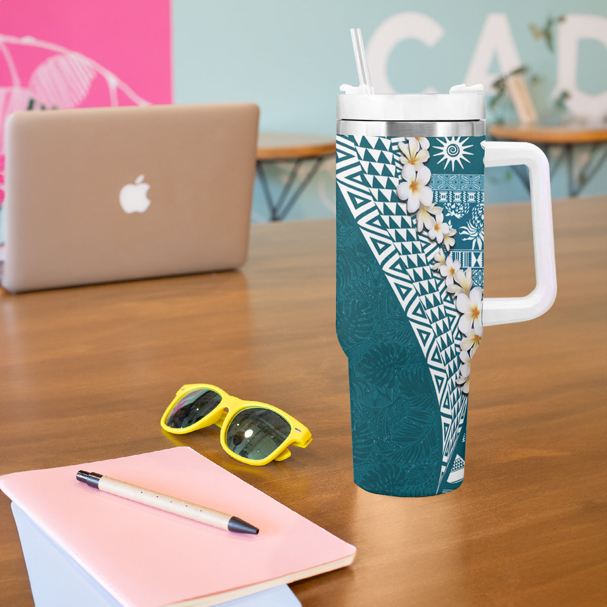 Hawaii Plumeria Tribal Vintage Tumbler With Handle Special Turquoise LT03 - Polynesian Pride