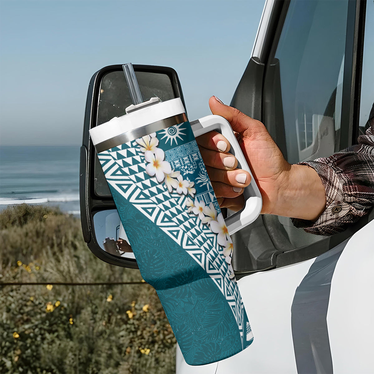 Hawaii Plumeria Tribal Vintage Tumbler With Handle Special Turquoise LT03 - Polynesian Pride