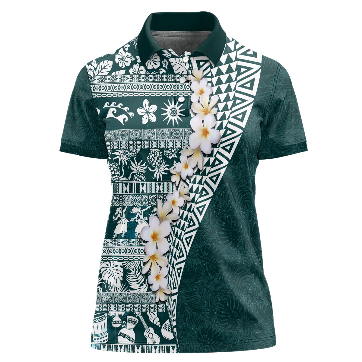 Hawaii Plumeria Tribal Vintage Women Polo Shirt Special Turquoise LT03 Female Turquoise - Polynesian Pride