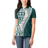 Hawaii Plumeria Tribal Vintage Women Polo Shirt Special Turquoise LT03 - Polynesian Pride