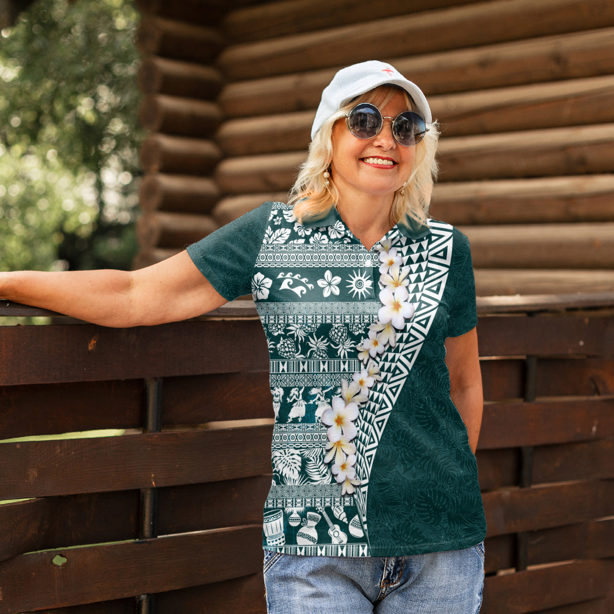 Hawaii Plumeria Tribal Vintage Women Polo Shirt Special Turquoise LT03 - Polynesian Pride